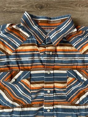 Woman’s or Men's Striped Western Pearl Snap Shirt - Blue & Orange